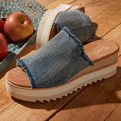Diana Mule Wedge Sandal Dark Sky Textured Denim