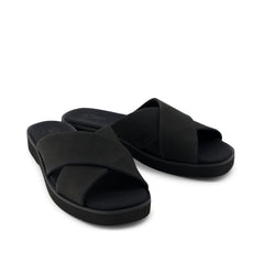 Mae Crossover Slide Sandal Black Leather