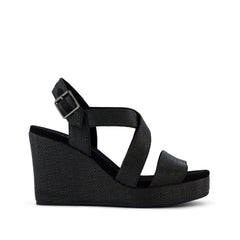 Alondra Wedge Sandal Black Raffia