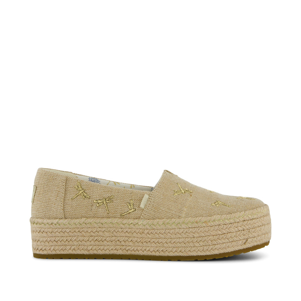 Valencia Platform Espadrille Natural Undyed Metallic Dragonflies