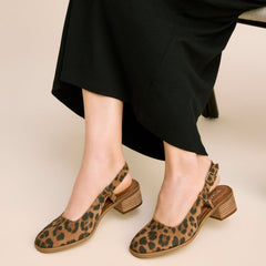 Jaclyn Slingback Heel Brown Sugar Leopard Print Suede