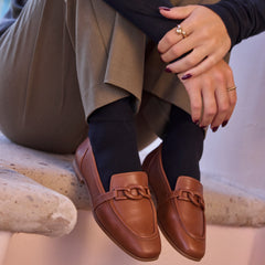 Lynette Loafer Amber Brown Leather with Chain