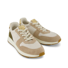 TRVL LITE Retro Runner Sneaker Water Repellent Oatmeal Suede with Metallic Leather