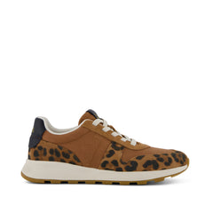 TRVL LITE Retro Runner Sneaker Water Repellent Brown Sugar Leopard Print Suede