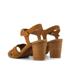 Majorca Strappy Heeled Sandal Brown Perforated Leather