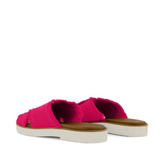 Mae Crossover Slide Sandal Fuchsia Heritage Canvas Fray