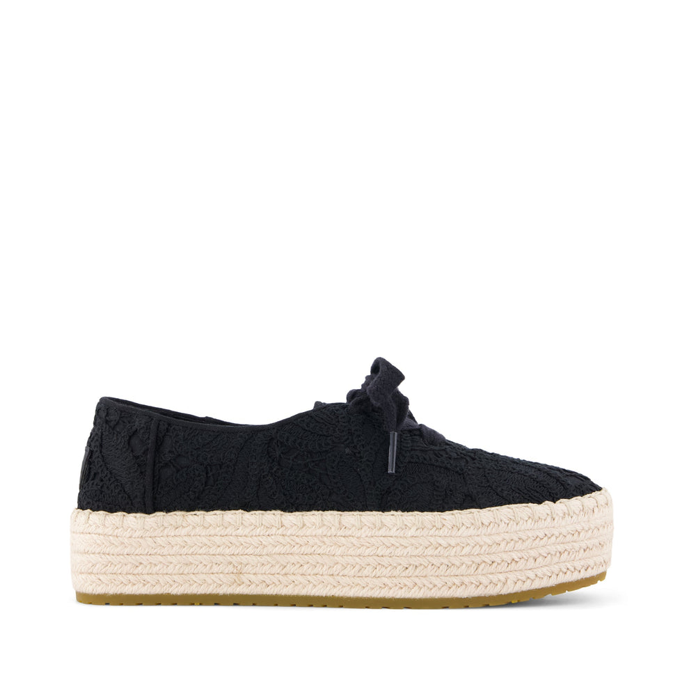 Valencia Lace-Up Platform Espadrille Black Floral Crochet