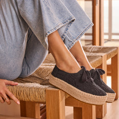 Valencia Lace-Up Platform Espadrille Black Floral Crochet