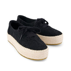 Valencia Lace-Up Platform Espadrille Black Floral Crochet