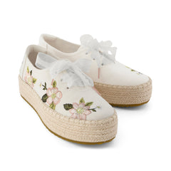 Valencia Lace-Up Platform Espadrille Natural Embroidered Floral