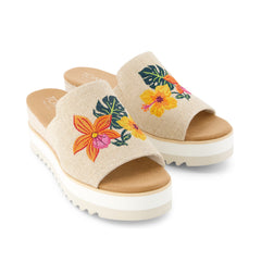 Diana Mule Wedge Sandal Embroidered Tropical Floral