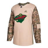 Military Camo Khaki Minnesota Wild 258J Adidas NHL Authentic Pro Jerse