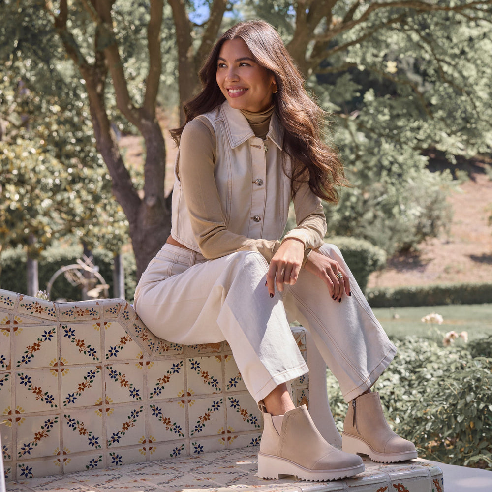 Maude Oatmeal Suede Wedge Boot