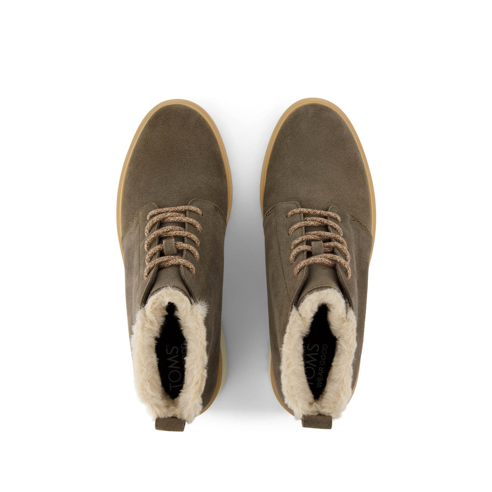Maude Lace Up Olive Suede Faux Fur Wedge Boot