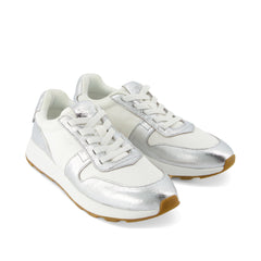 TRVL LITE Retro Runner Water Repellent Silver Crinkle Metallic Leather and Vintage Twill Sneaker