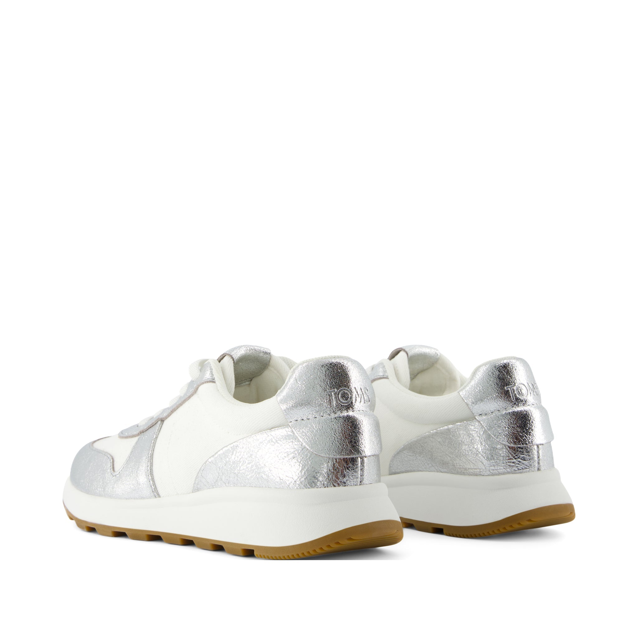 TRVL LITE Retro Runner Water Repellent Silver Crinkle Metallic Leather and Vintage Twill Sneaker