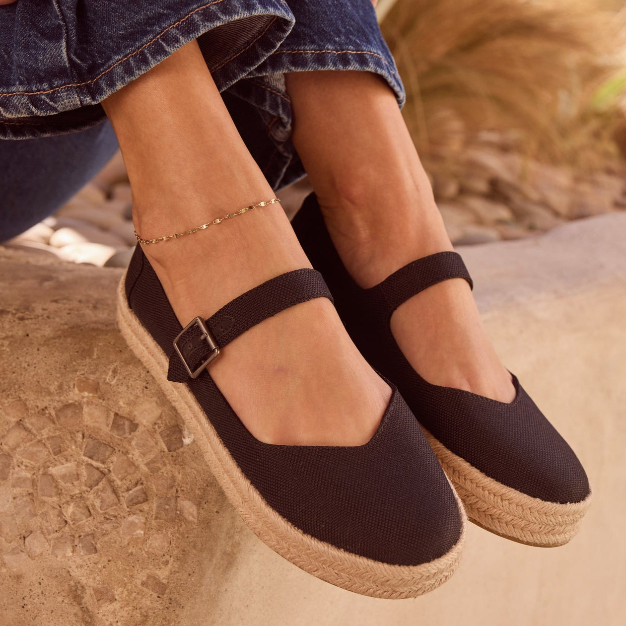 Carolina Mary Jane Espadrille Black Heavy Canvas