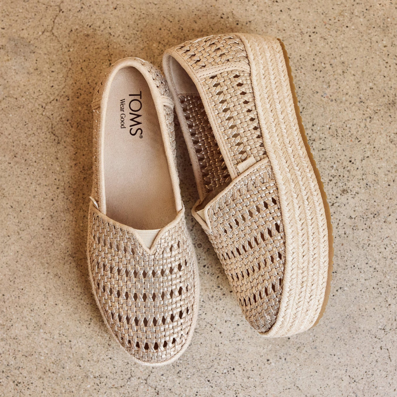 Valencia Platform Espadrille Champagne Metallic Basket Weave