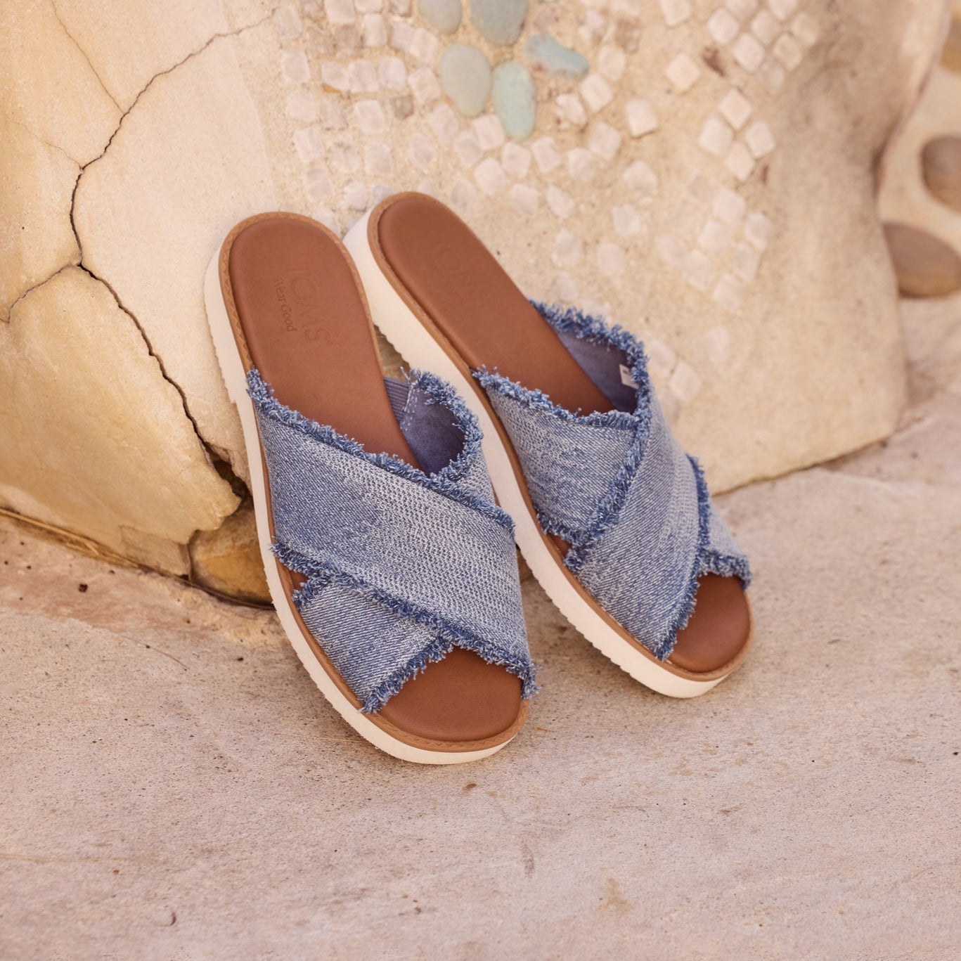 Mae Crossover Slide Sandal Dark Sky Textured Denim