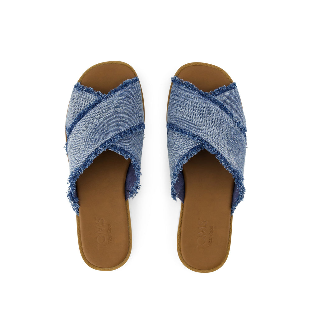 Mae Crossover Slide Sandal Dark Sky Textured Denim