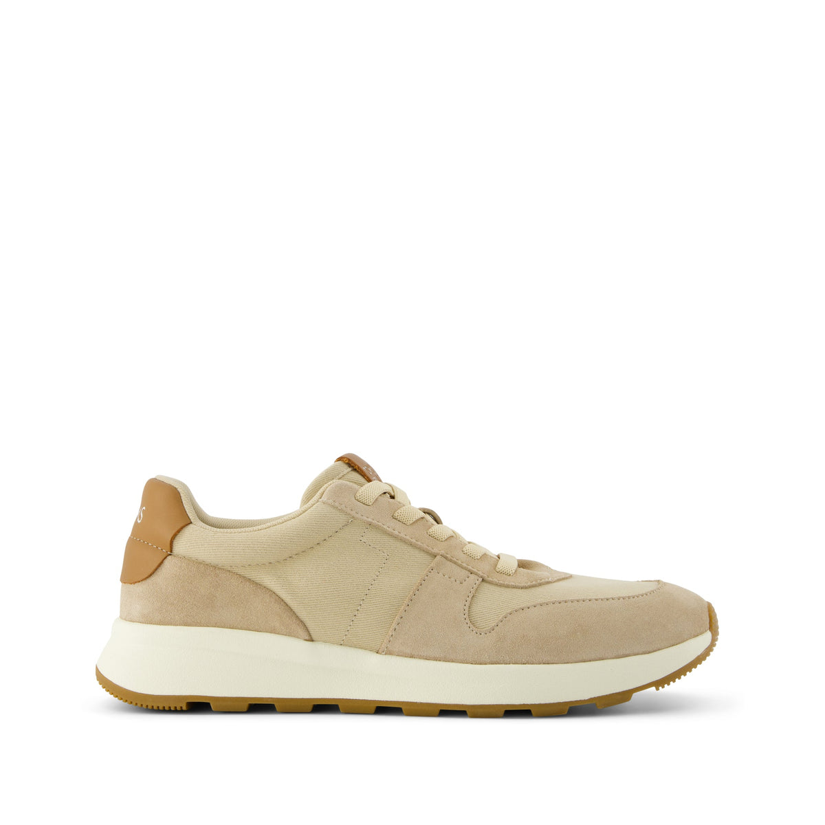 TRVL LITE Retro Runner Water Repellent Almond Twill and Leather Sneaker