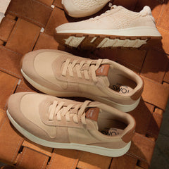 TRVL LITE Retro Runner Water Repellent Almond Twill and Leather Sneaker