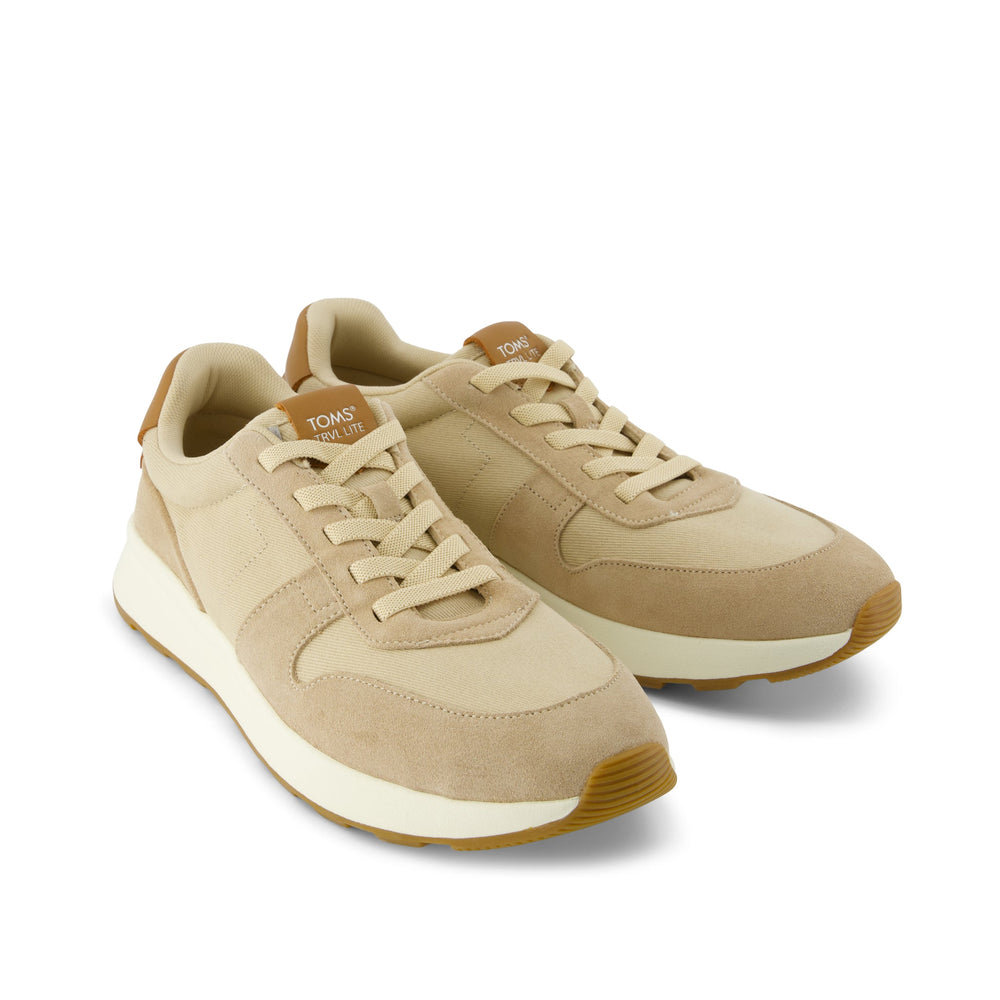 TRVL LITE Retro Runner Water Repellent Almond Twill and Leather Sneaker