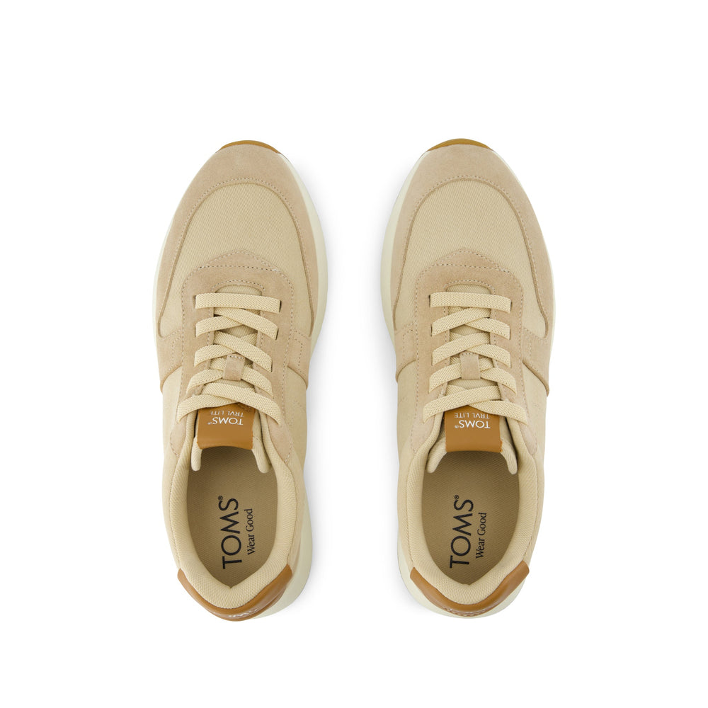 TRVL LITE Retro Runner Water Repellent Almond Twill and Leather Sneaker