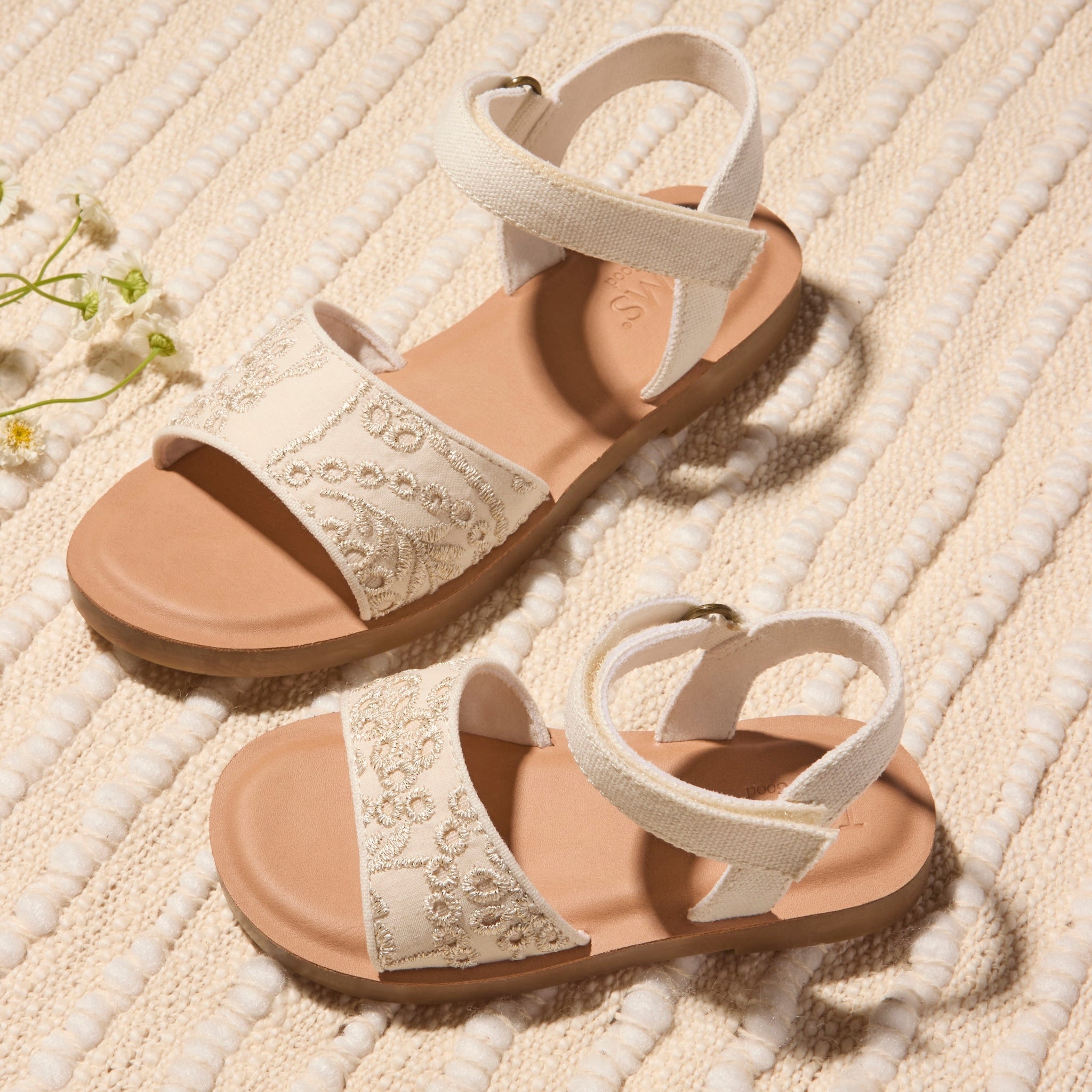 Remi Ankle Strap Kids Sandal Egret Botanical Eyelet