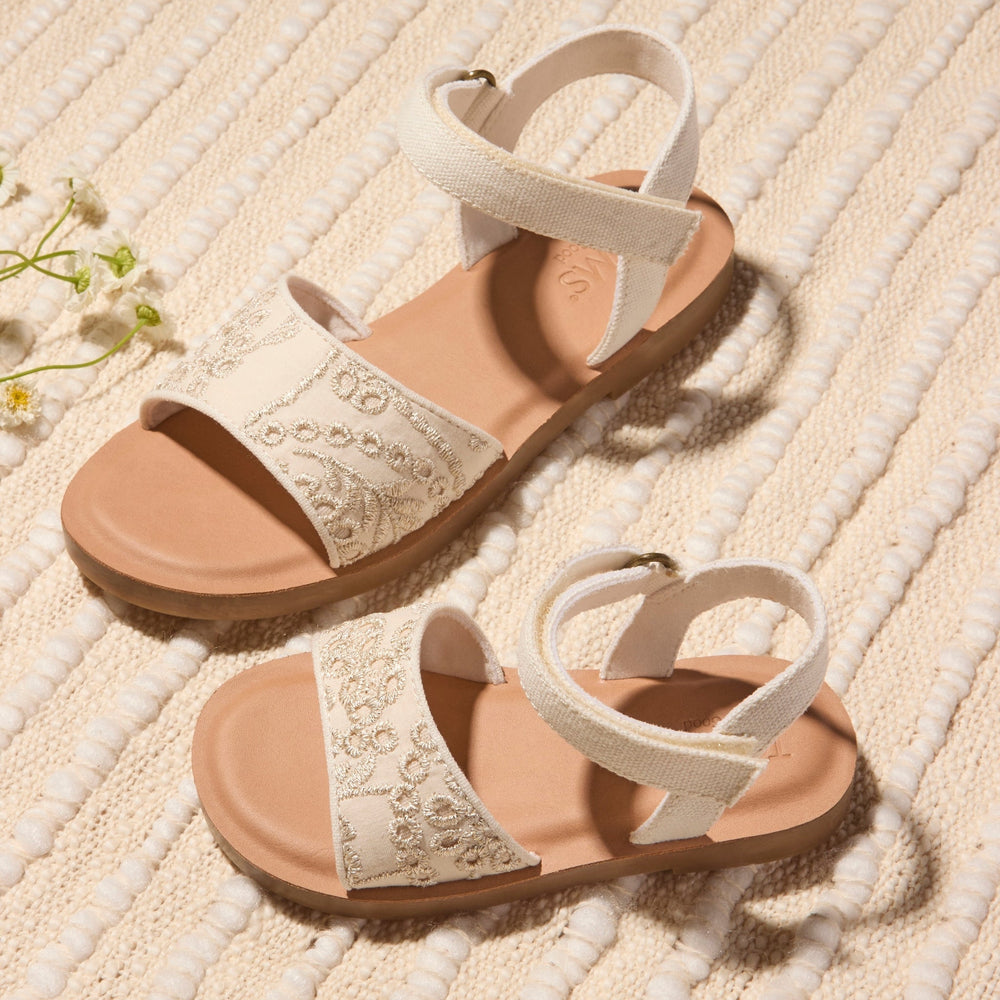 Remi Ankle Strap Kids Sandal Egret Botanical Eyelet