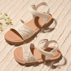 Remi Ankle Strap Kids Sandal Egret Botanical Eyelet