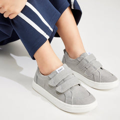Cruz Double Strap Drizzle Grey Heritage Canvas Kids Sneaker