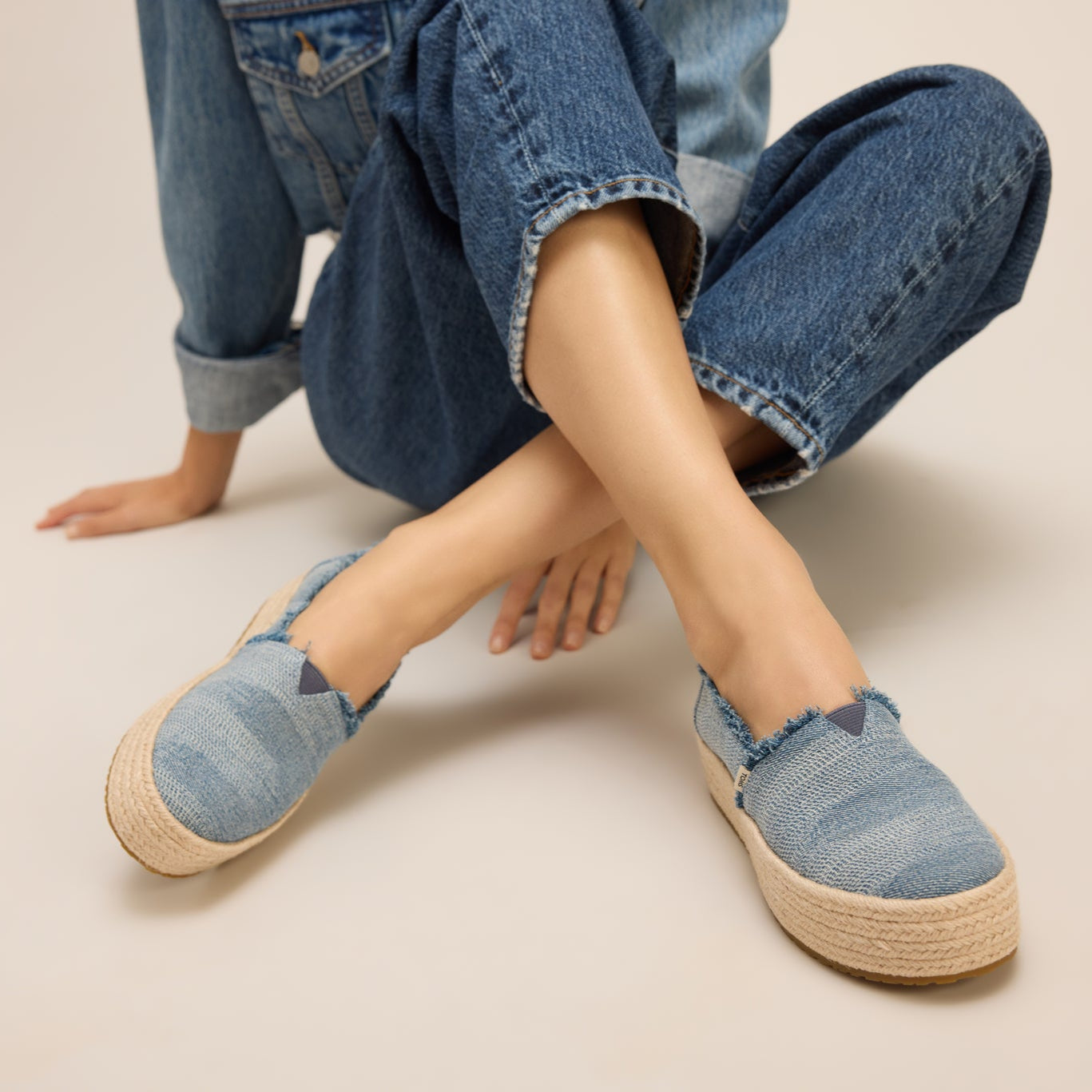 Valencia Platform Espadrille Textured Denim