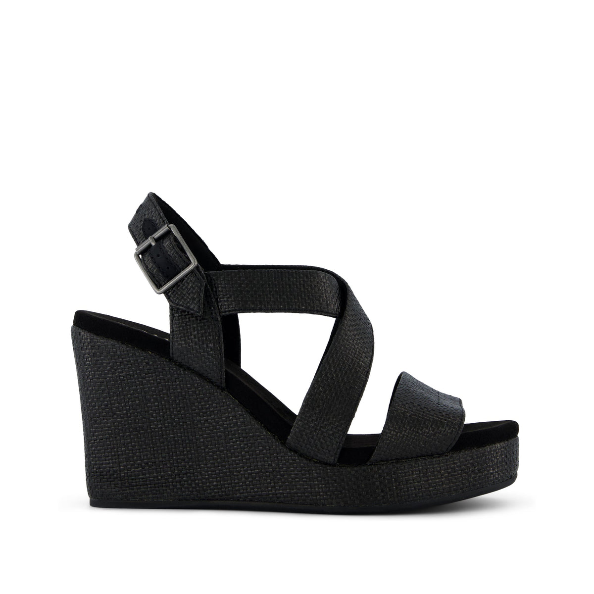 Alondra Wedge Sandal Black Raffia