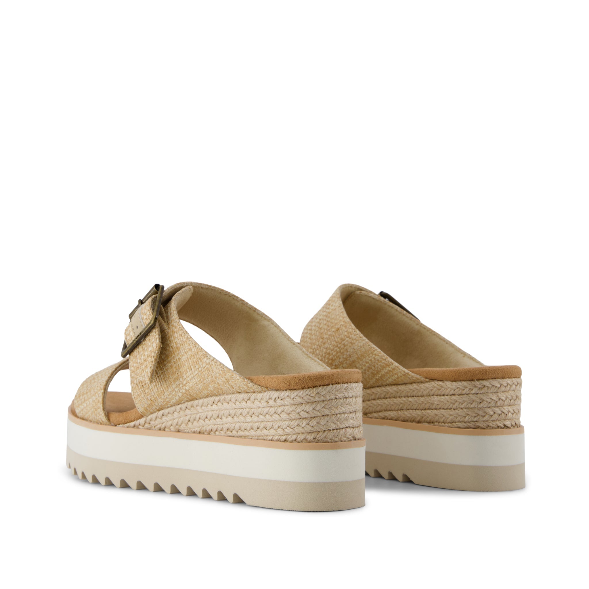 Diana Mule Buckle Wedge Sandal Almond Raffia