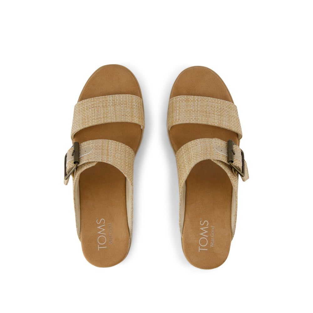 Diana Mule Buckle Wedge Sandal Almond Raffia