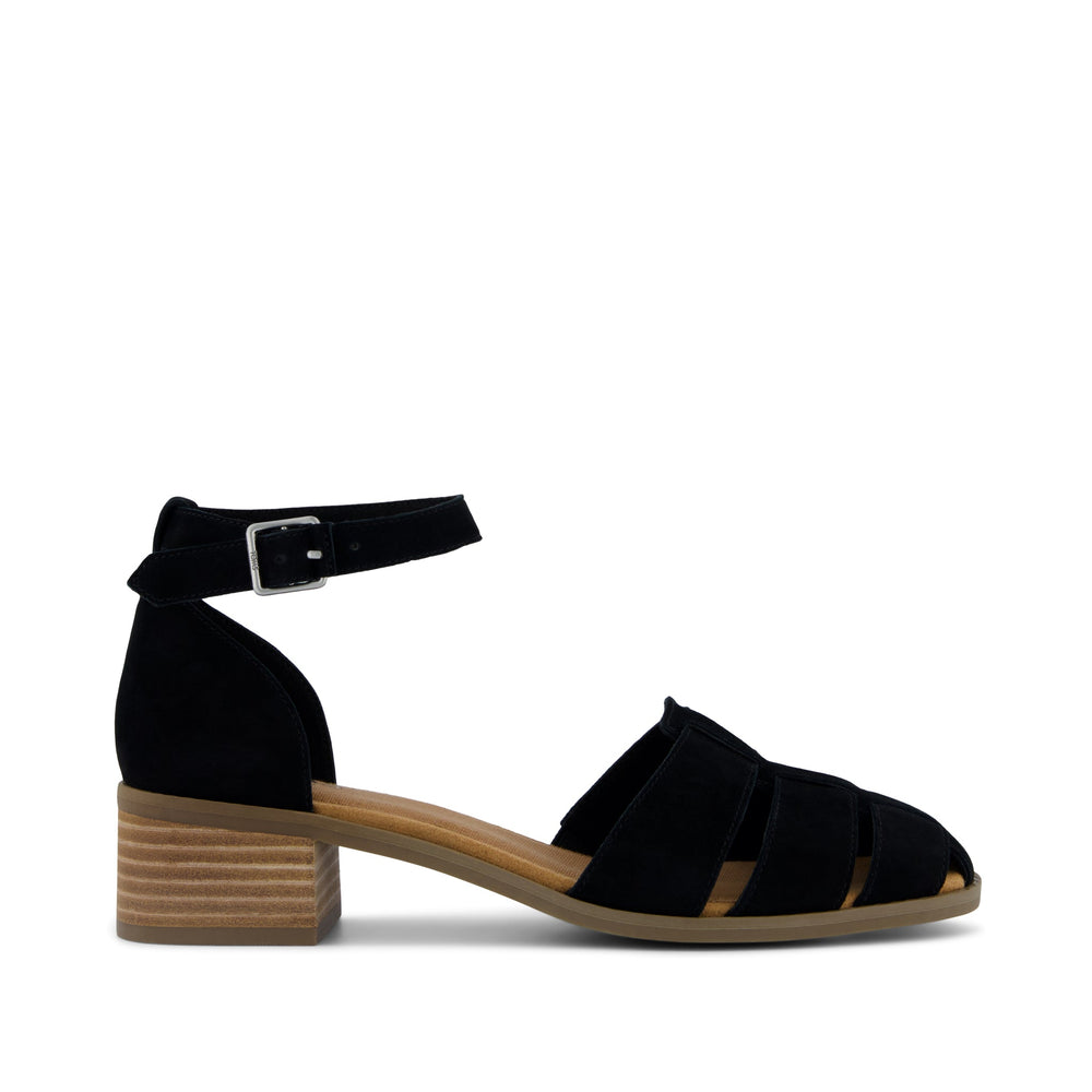 Jaclyn Fisherman Heel Black Kid Suede