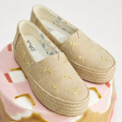 Valencia Platform Espadrille Natural Undyed Metallic Dragonflies