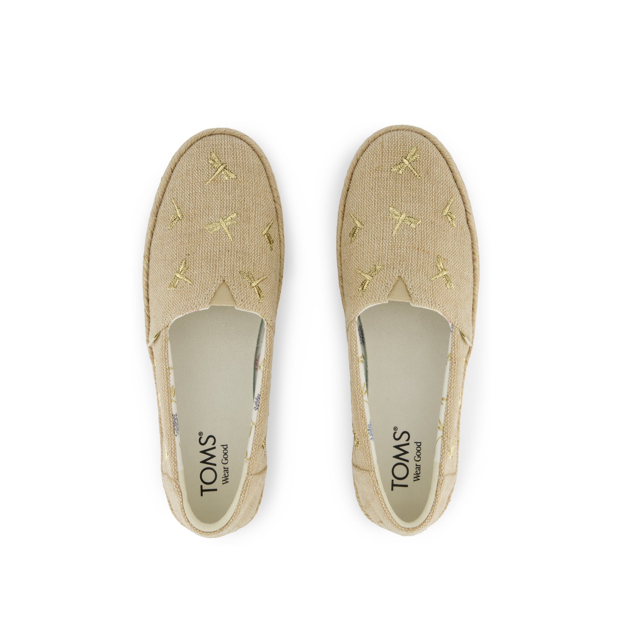 Valencia Platform Espadrille Natural Undyed Metallic Dragonflies