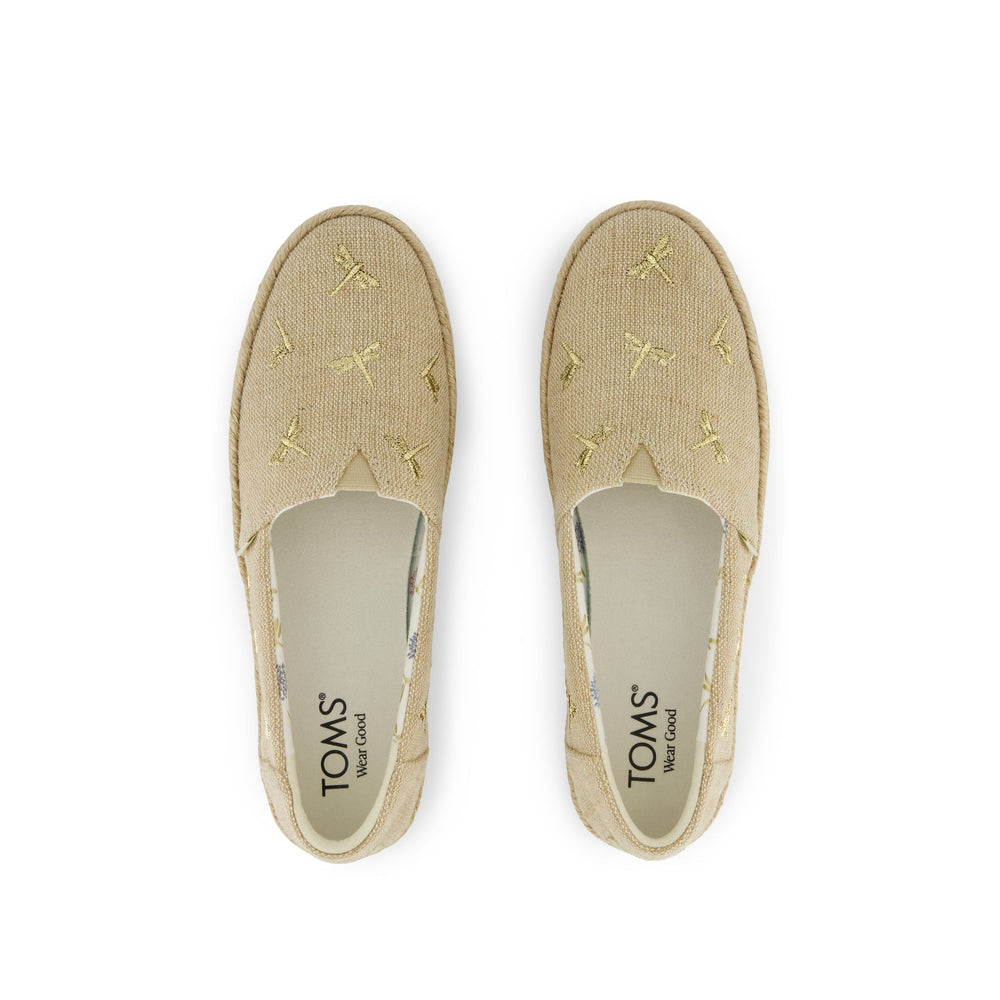 Valencia Platform Espadrille Natural Undyed Metallic Dragonflies