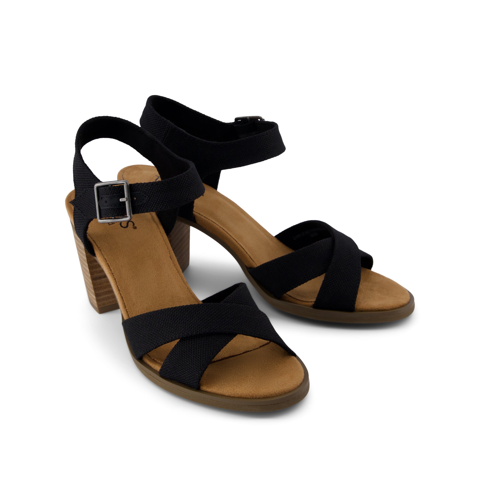 Majorca Ankle Strap Heeled Sandal Black Woven Melange