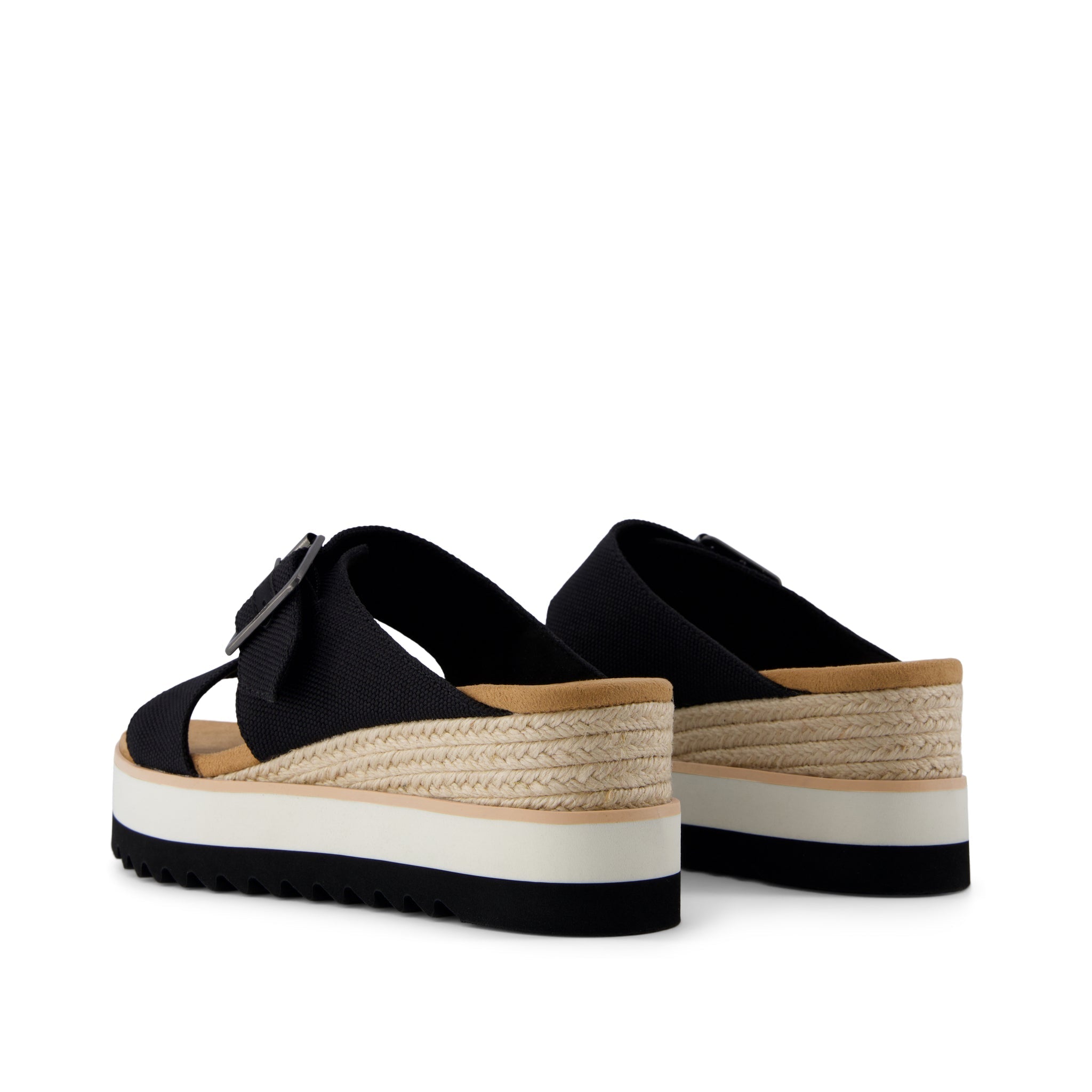 Diana Mule Buckle Wedge Sandal Black Heavy Canvas