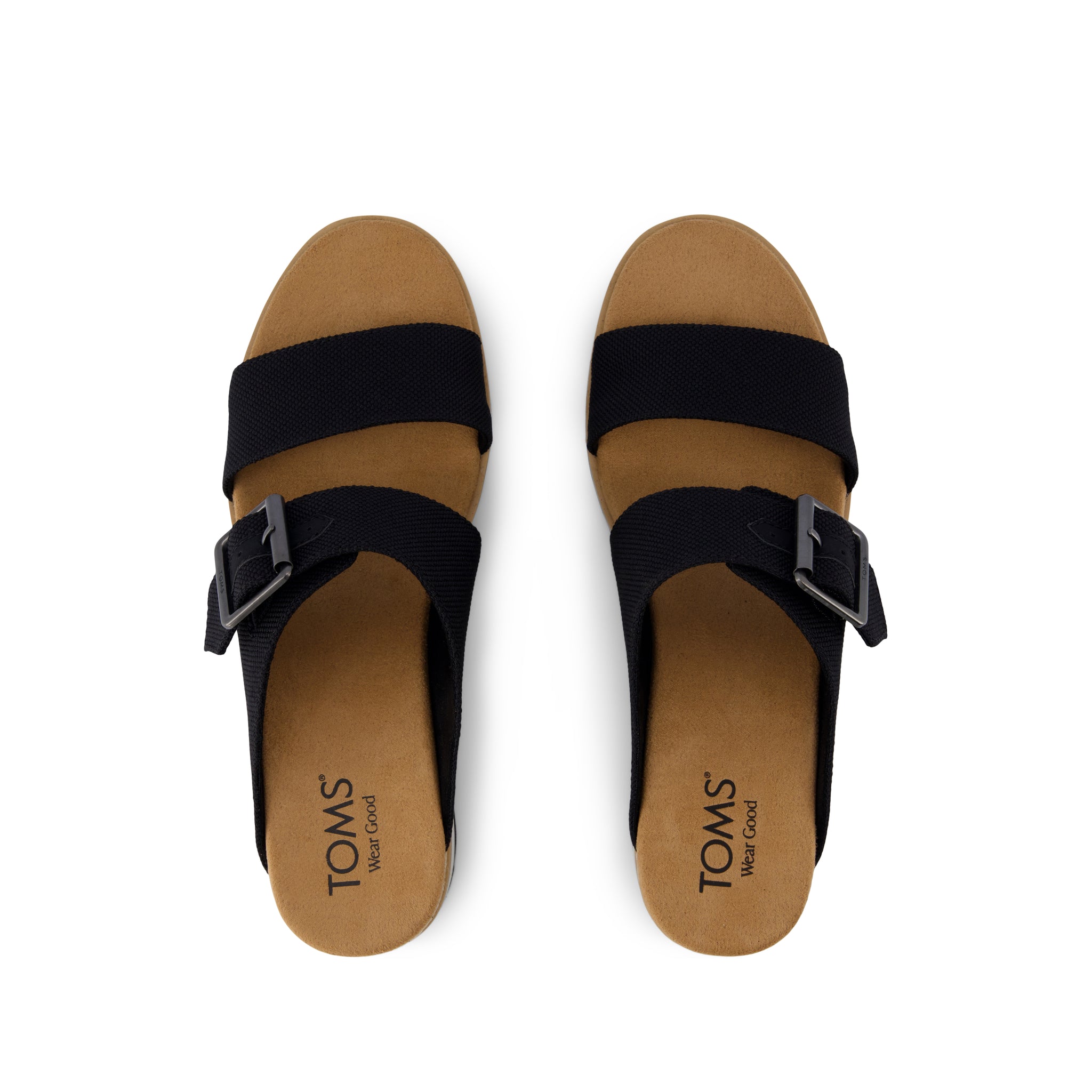 Diana Mule Buckle Wedge Sandal Black Heavy Canvas