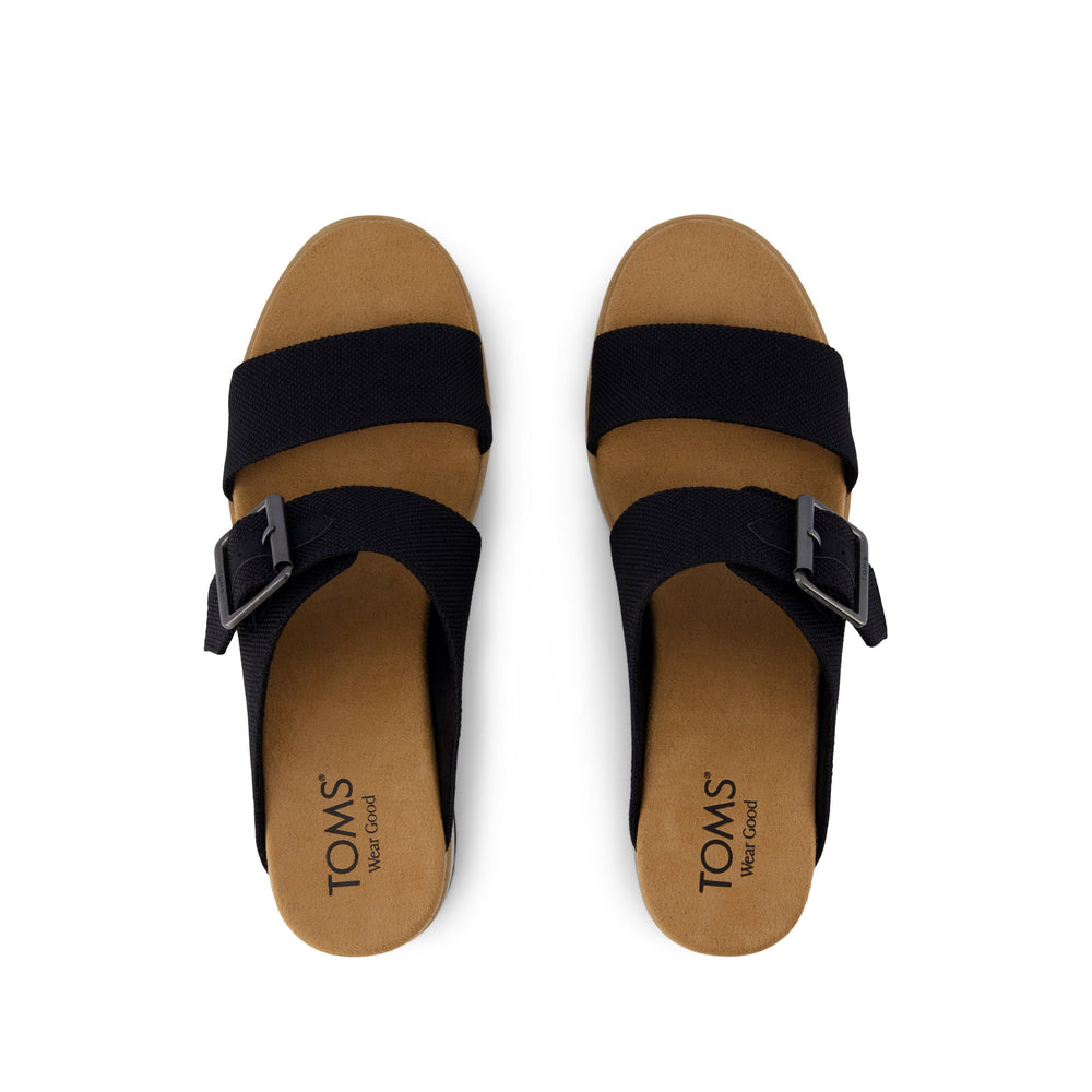 Diana Mule Buckle Wedge Sandal Black Heavy Canvas