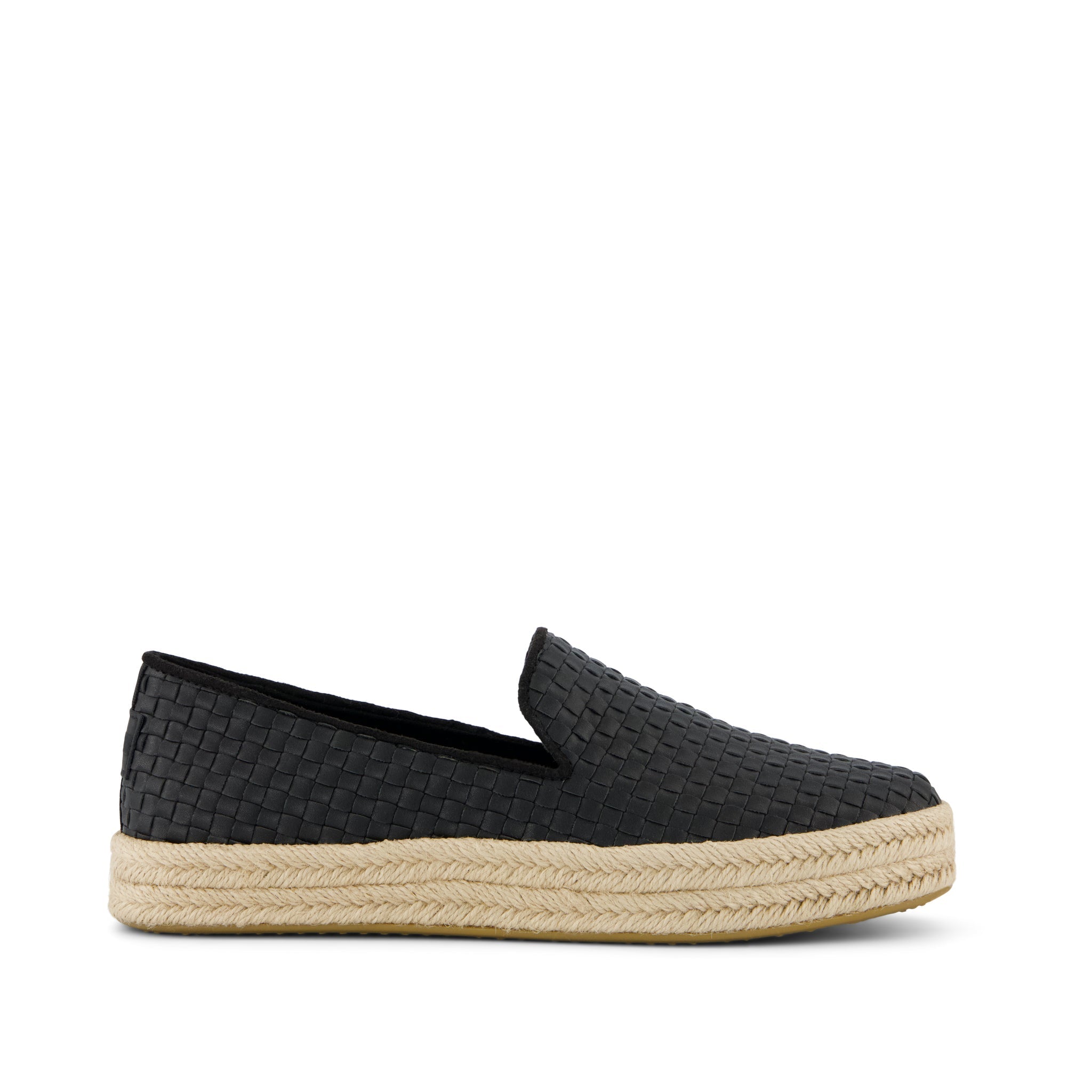 Carolina Espadrille Black Woven Basket PU Leather