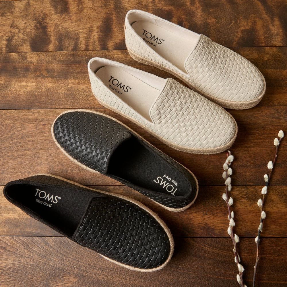 Carolina Espadrille Black Woven Basket PU Leather