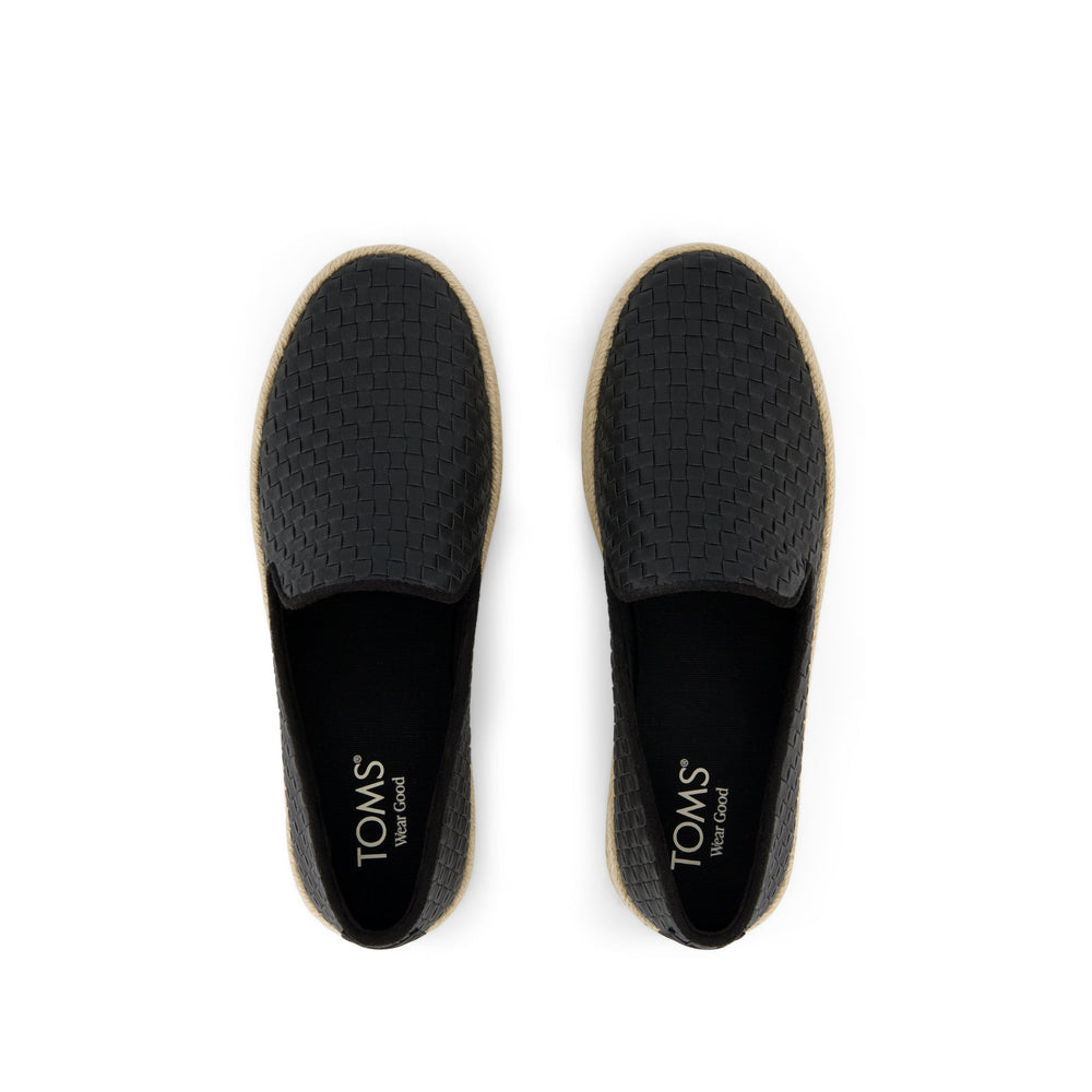 Carolina Espadrille Black Woven Basket PU Leather