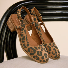 Jaclyn Slingback Heel Brown Sugar Leopard Print Suede