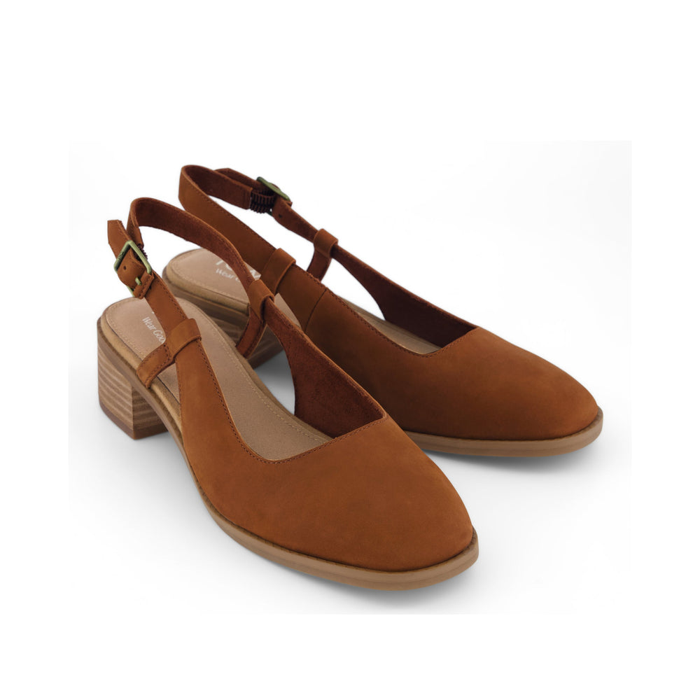 Jaclyn Slingback Heel Amber Brown  Nubuck Leather