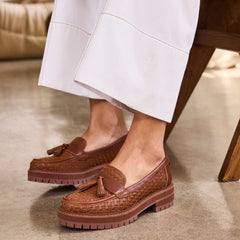 Cara Loafer Amber Brown Basketweave Leather